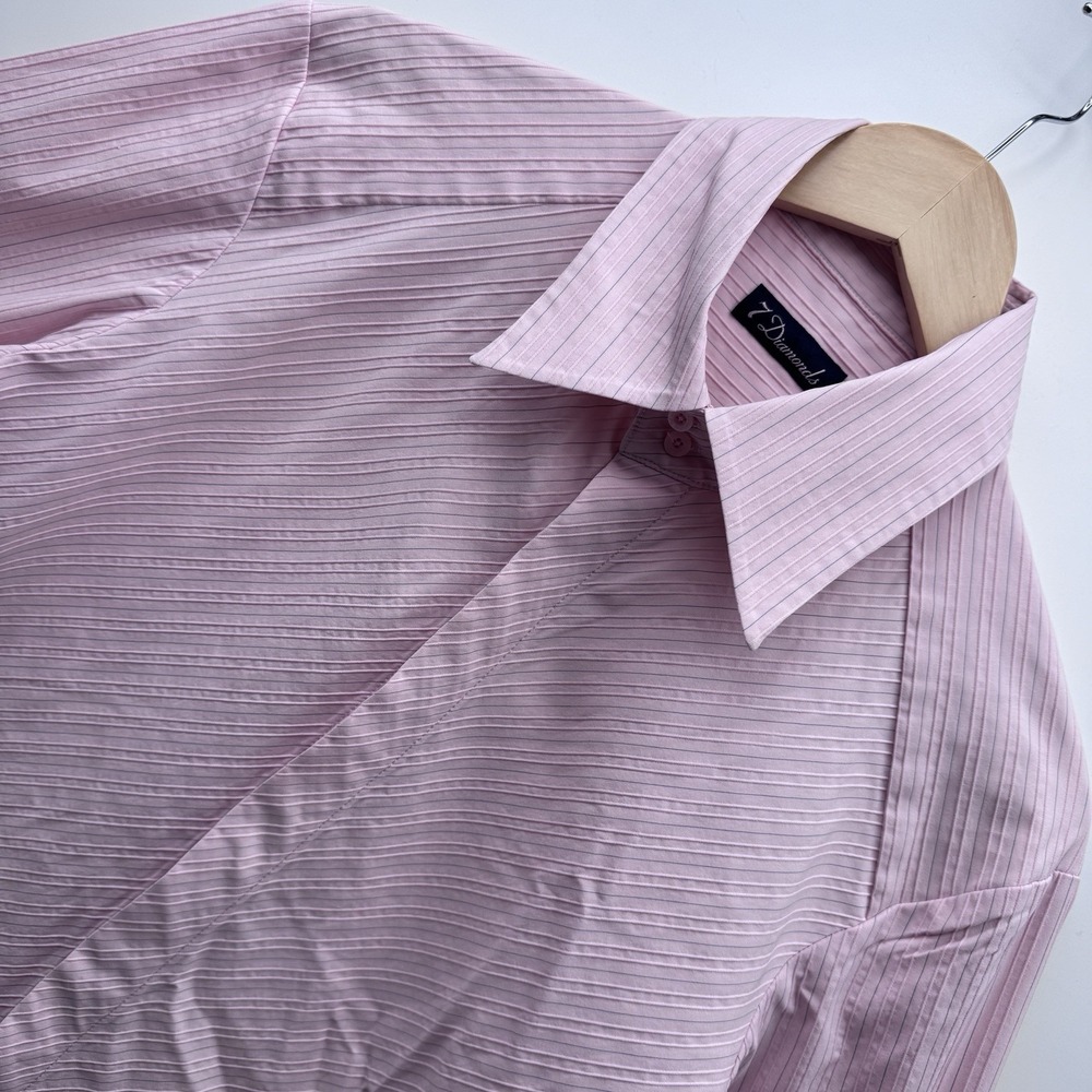 7 Diamonds Mens Medium Dress Shirt Pink Textured Stripe Long Sleeve Stretch